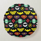 Chibi Justice League Logo Pattern Rond Kussen (Voorkant)