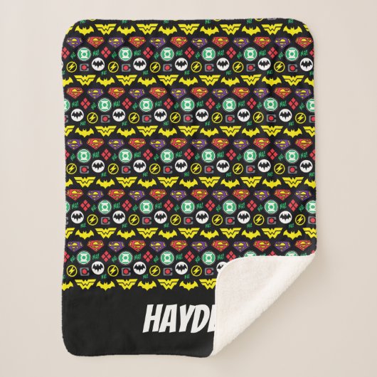 Chibi Justice League Logo Pattern Sherpa Deken (Voorkant)