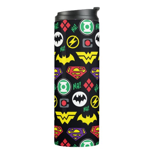 Chibi Justice League Logo Pattern Thermosbeker (Gedraaid links)
