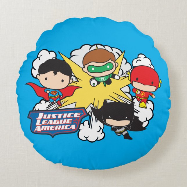 Chibi Justice League of America Explosion Rond Kussen (Voorkant)