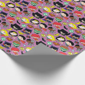 Chibi Justice League Pattern over Paars Cadeaupapier (Hoek)