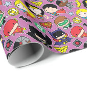 Chibi Justice League Pattern over Paars Cadeaupapier (Rol Hoek)