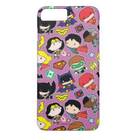 Chibi Justice League Pattern over Paars