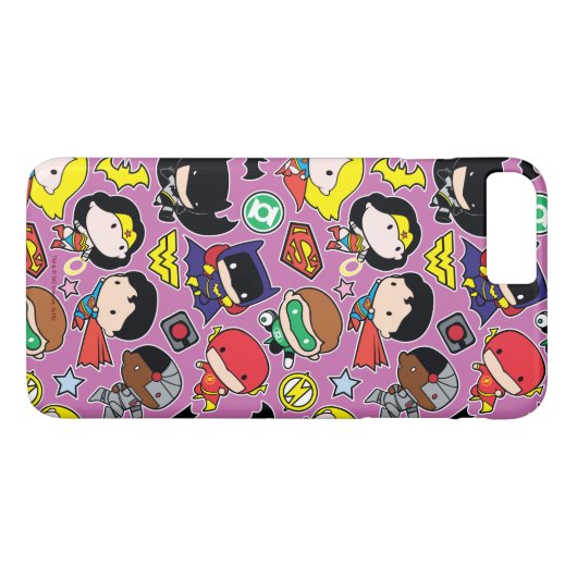 Chibi Justice League Pattern over Paars Case-Mate iPhone Case (Achterkant (Horizontaal))