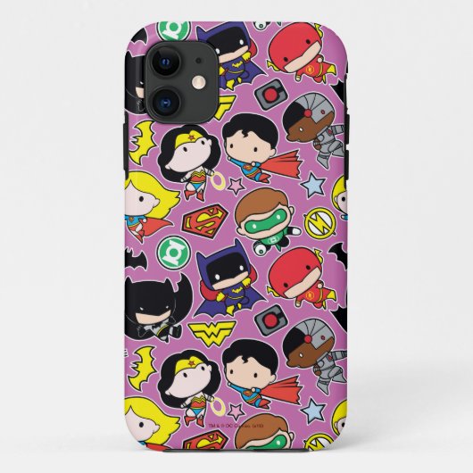 Chibi Justice League Pattern over Paars Case-Mate iPhone Case (Achterkant)