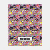 Chibi Justice League Pattern over Paars Fleece Deken (Voorkant)