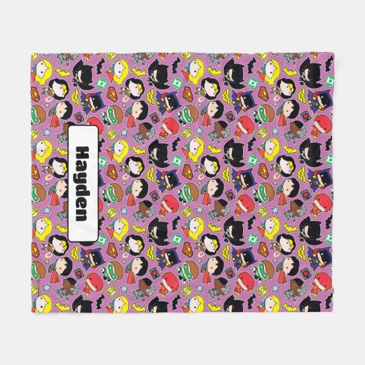 Chibi Justice League Pattern over Paars Fleece Deken (Voorkant (Horizontaal))