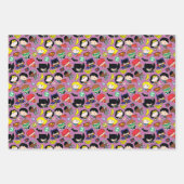 Chibi Justice League Pattern over Paars Inpakpapier Vel (Voorkant 3)