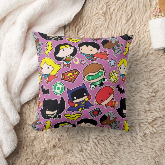 Chibi Justice League Pattern over Paars Kussen (Deken)