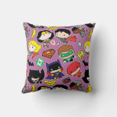 Chibi Justice League Pattern over Paars Kussen (Achterkant)