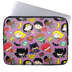 Chibi Justice League Pattern over Paars Laptop Sleeve