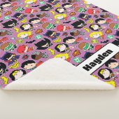 Chibi Justice League Pattern over Paars Sherpa Deken (3/4)