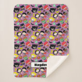 Chibi Justice League Pattern over Paars Sherpa Deken