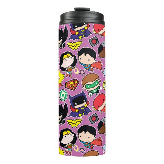 Chibi Justice League Pattern over Paars Thermosbeker (Voorkant)