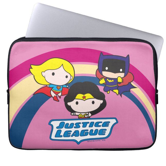 Chibi Justice League Rainbow Laptop Sleeve (Voorkant)