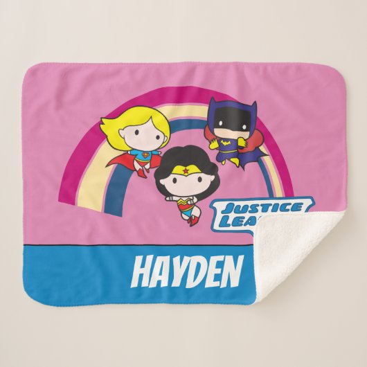 Chibi Justice League Rainbow Sherpa Deken (Voorkant (horizontaal))