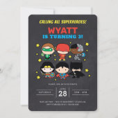 Chibi Justice League Schoolbord Verjaardagsuitnodi Kaart (Voorkant)