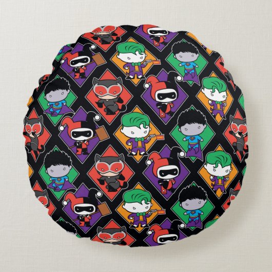 Chibi Justice League Villain Pattern Rond Kussen (Voorkant)