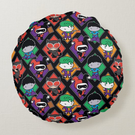 Chibi Justice League Villain Pattern Rond Kussen (Achterkant)