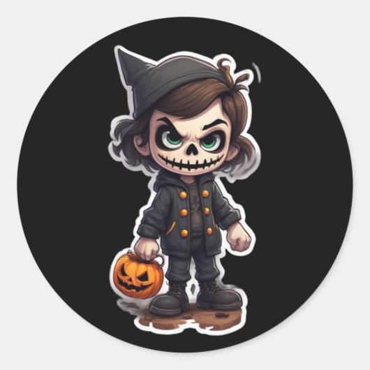 Chibi karakter dragen skelet halloween kostuum ronde sticker (Voorkant)