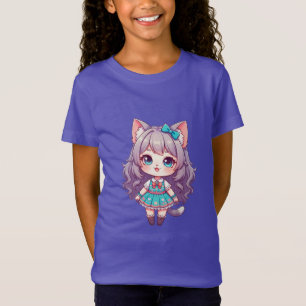 Chibi Kat Meisje in Turquoise Jurk