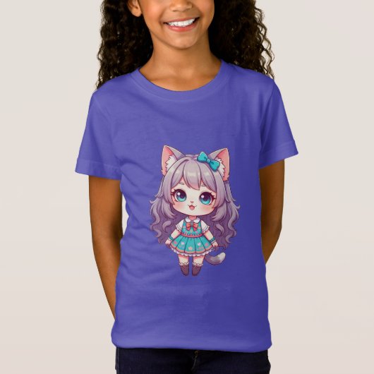 Chibi Kat Meisje in Turquoise Jurk (Voorkant)