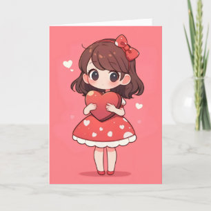 Chibi Kawaii Anime Meisje en Hart Feestdagen Kaart