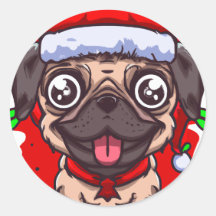 Chibi Kawaii Dog Pug Kerstmis Sticker