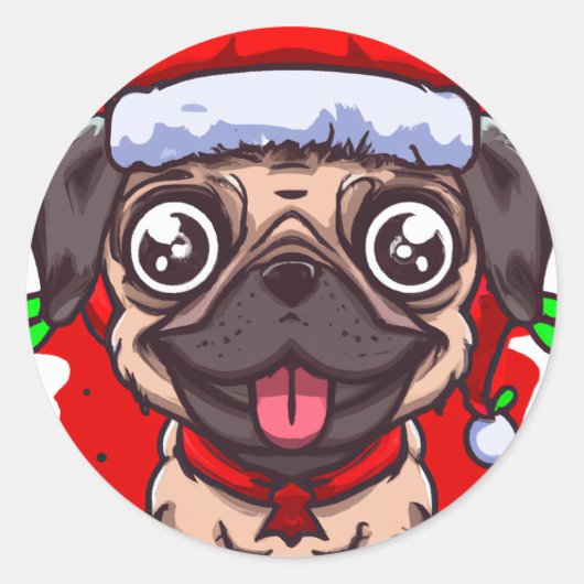 Chibi Kawaii Dog Pug Kerstmis Sticker (Voorkant)