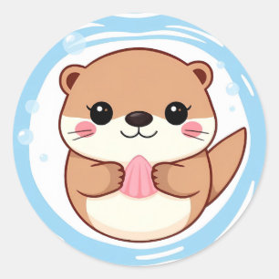 Chibi Kawaii Otter Zwemsticker – Cute Dier  Ronde Sticker