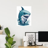 Chibi Kawaii Shark in Waterverf Style Poster (Thuiskantoor)