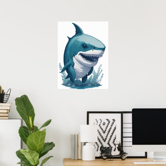 Chibi Kawaii Shark in Waterverf Style Poster (Thuiskantoor)