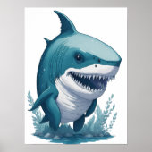 Chibi Kawaii Shark in Waterverf Style Poster (Voorkant)