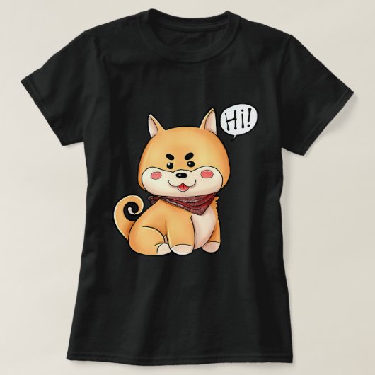 Chibi Kawaii Shiba Inu Dog Say Hi T-shirt (Design voorkant)