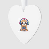 Chibi Kawaii Sloth Gamer � Cute Funny Animal with  Ornament (voorkant)