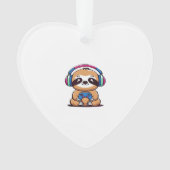 Chibi Kawaii Sloth Gamer � Cute Funny Animal with  Ornament (voorkant)