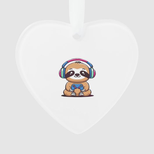 Chibi Kawaii Sloth Gamer � Cute Funny Animal with  Ornament (voorkant)