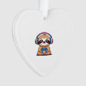 Chibi Kawaii Sloth Gamer � Cute Funny Animal with  Ornament (voorkant)