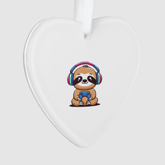 Chibi Kawaii Sloth Gamer � Cute Funny Animal with  Ornament (voorkant)