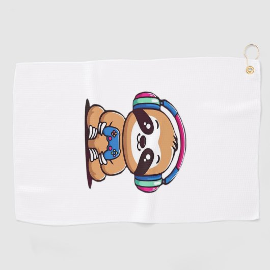 Chibi Kawaii Sloth Gamer - Schattige grappig dier  Golfhanddoek (Horizontaal)