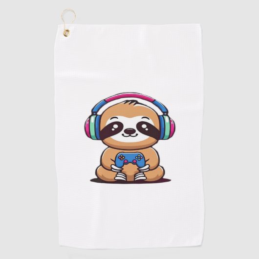 Chibi Kawaii Sloth Gamer - Schattige grappig dier  Golfhanddoek (Voorkant)