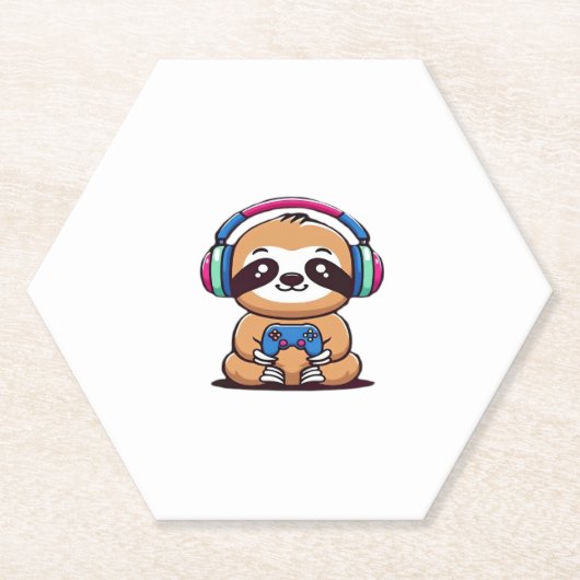 Chibi Kawaii Sloth Gamer - Schattige grappig dier  Kartonnen Onderzetters (Voorkant)