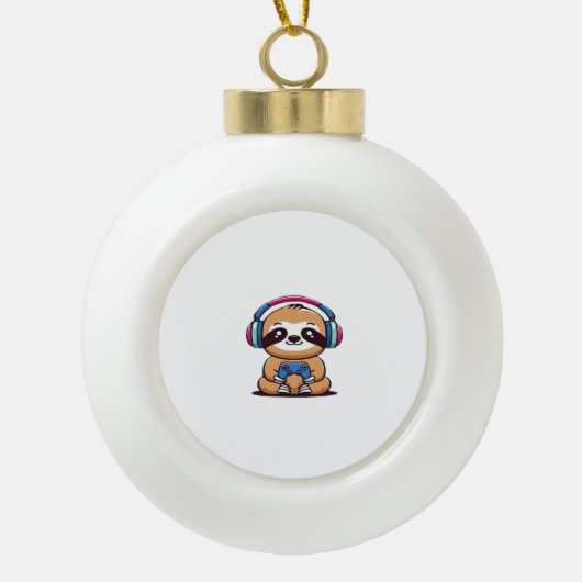 Chibi Kawaii Sloth Gamer - Schattige grappig dier  Keramische Bal Ornament (Voorkant)