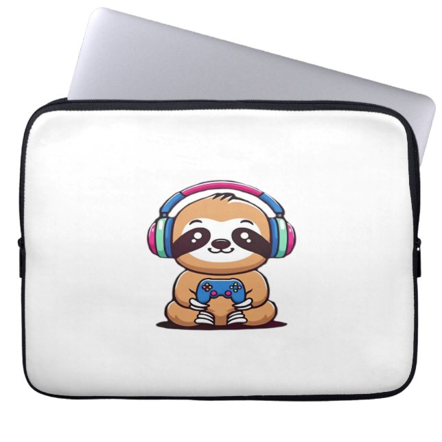 Chibi Kawaii Sloth Gamer - Schattige grappig dier  Laptop Sleeve (Voorkant)