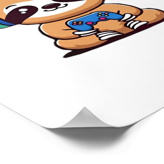 Chibi Kawaii Sloth Gamer - Schattige grappig dier  Poster (Hoek)