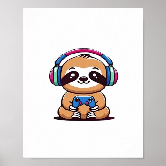 Chibi Kawaii Sloth Gamer - Schattige grappig dier  Poster (Voorkant)