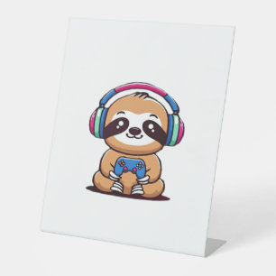 Chibi Kawaii Sloth Gamer - Schattige grappig dier  Reclamebord Met Voetstuk