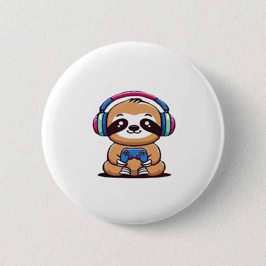 Chibi Kawaii Sloth Gamer - Schattige grappig dier Ronde Button 5,7 Cm (Voorkant)