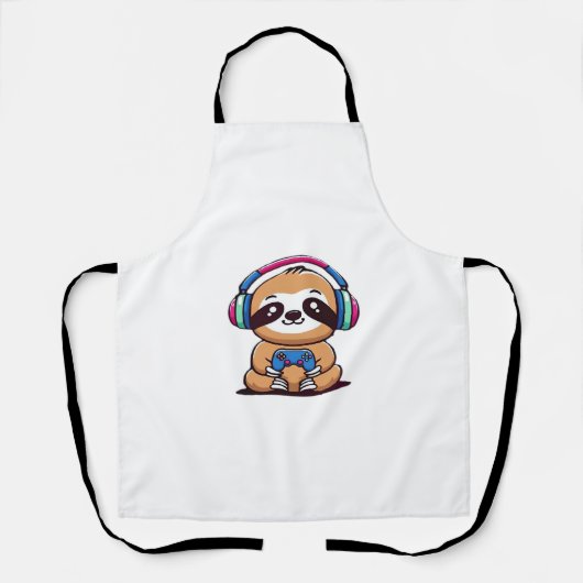 Chibi Kawaii Sloth Gamer - Schattige grappig dier  Schort (Voorkant)