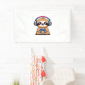 Chibi Kawaii Sloth Gamer - Schattige grappig dier  Spandoek (Insitu)